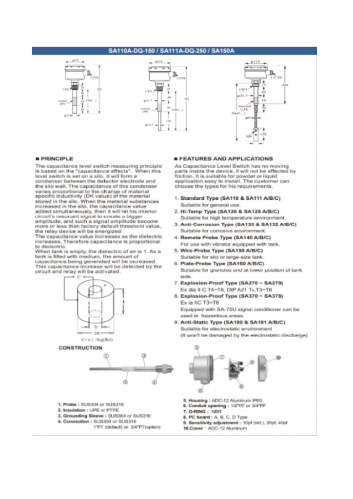 CAPACITIVE LEVEL SWITCH - Dorite Solar
