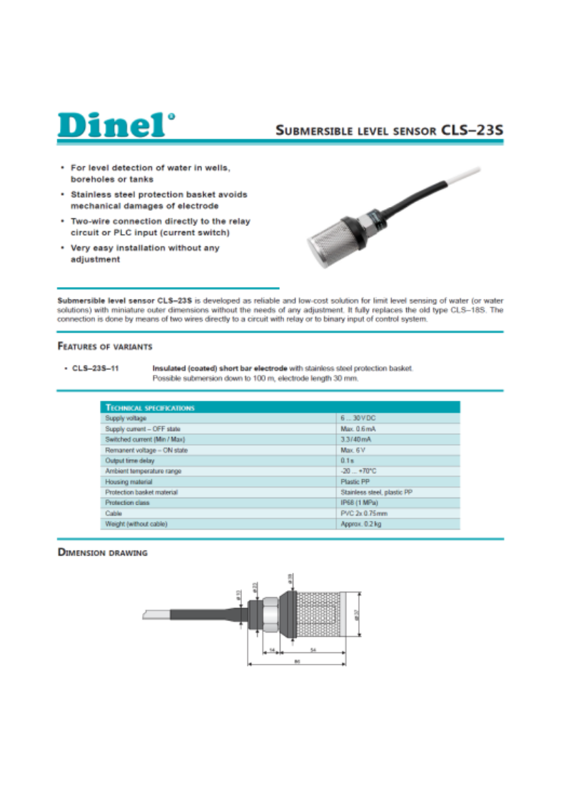 SUBMERSIBLE LEVEL SWITCH 3 SUBMERSIBLE LEVEL SWITCH