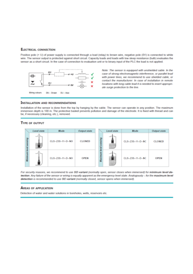 SUBMERSIBLE LEVEL SWITCH 2 SUBMERSIBLE LEVEL SWITCH