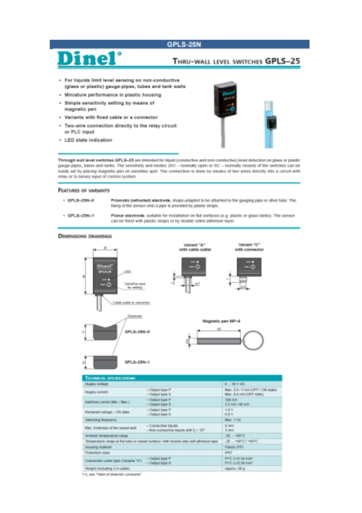 THRU WALL LEVEL SWITCH - Dorite Solar
