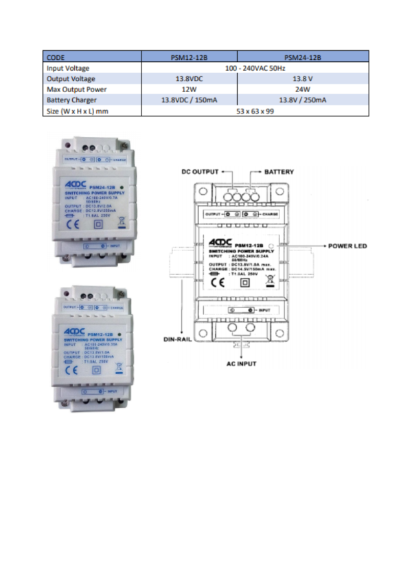 DIN MOUNT POWER SUPPLY AND BATTERY CHARGER
